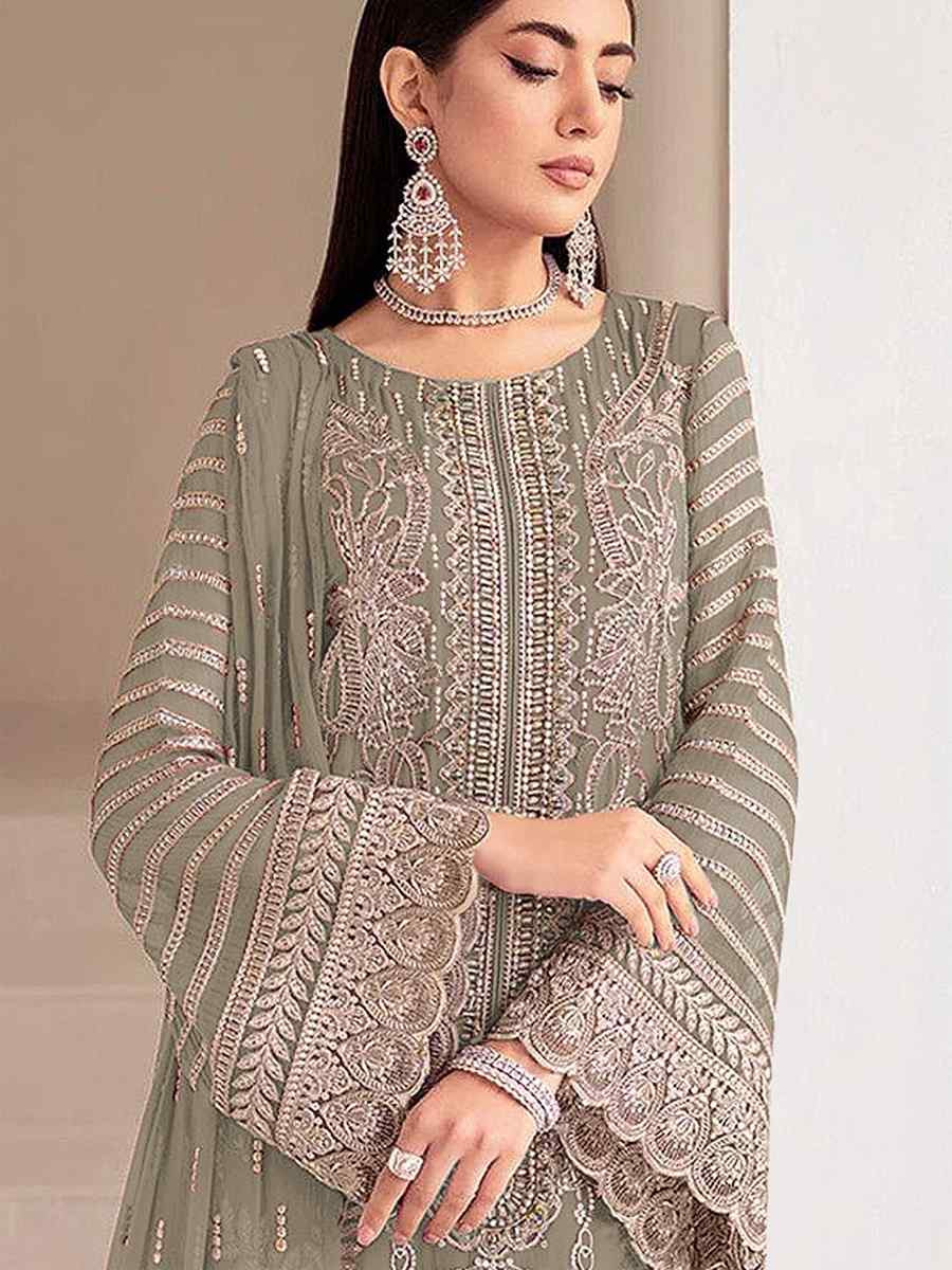 Green Heavy Fox Georgette Embroidered Festival Wedding Pant Salwar Kameez