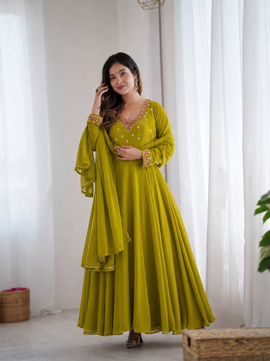 Green Heavy Fox Georgette Embroidery Wedding Party Festival Casual Ready Anarkali Palazzo Pant Salwar Kameez