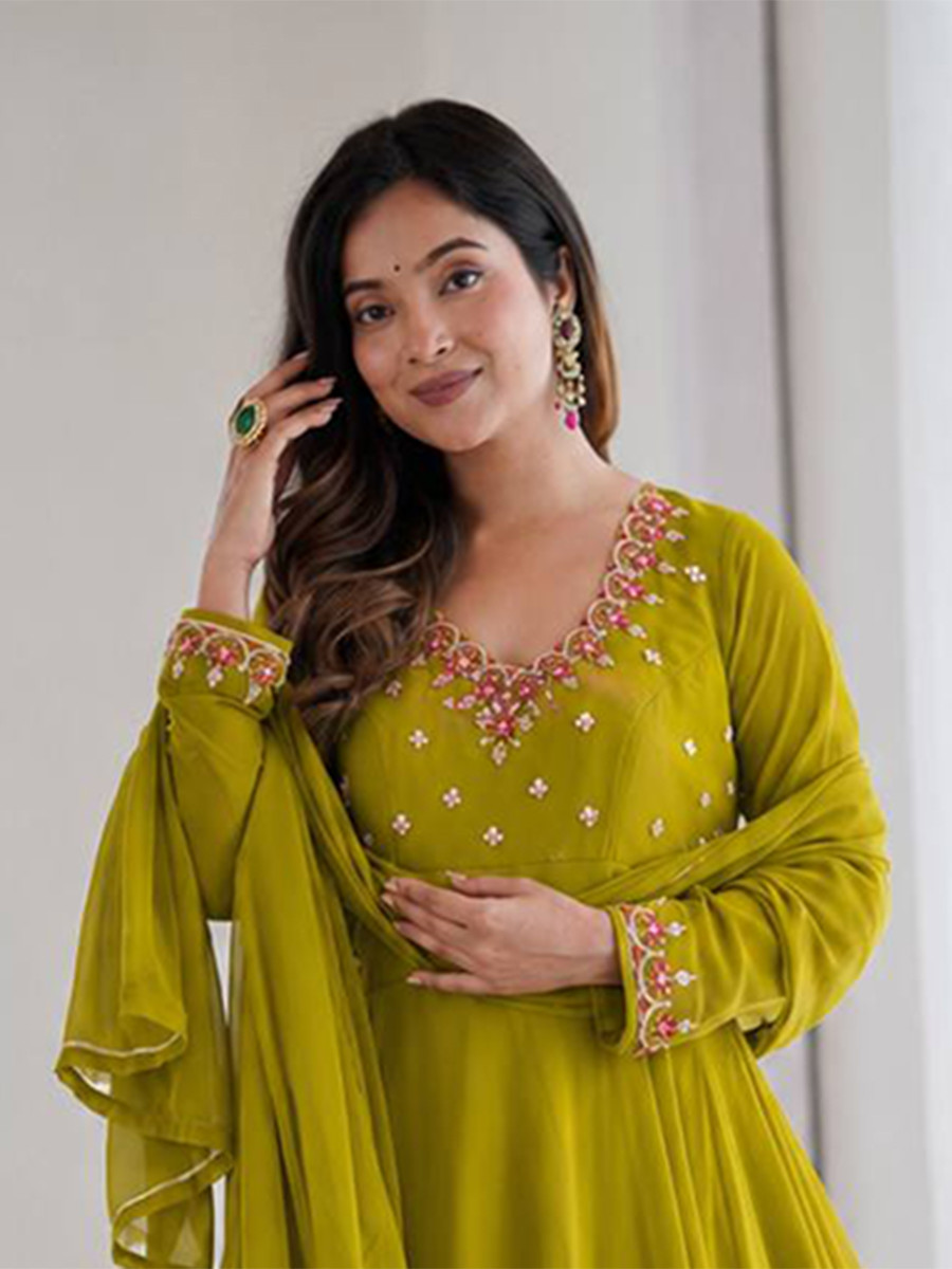 Green Heavy Fox Georgette Embroidery Wedding Party Festival Casual Ready Anarkali Palazzo Pant Salwar Kameez