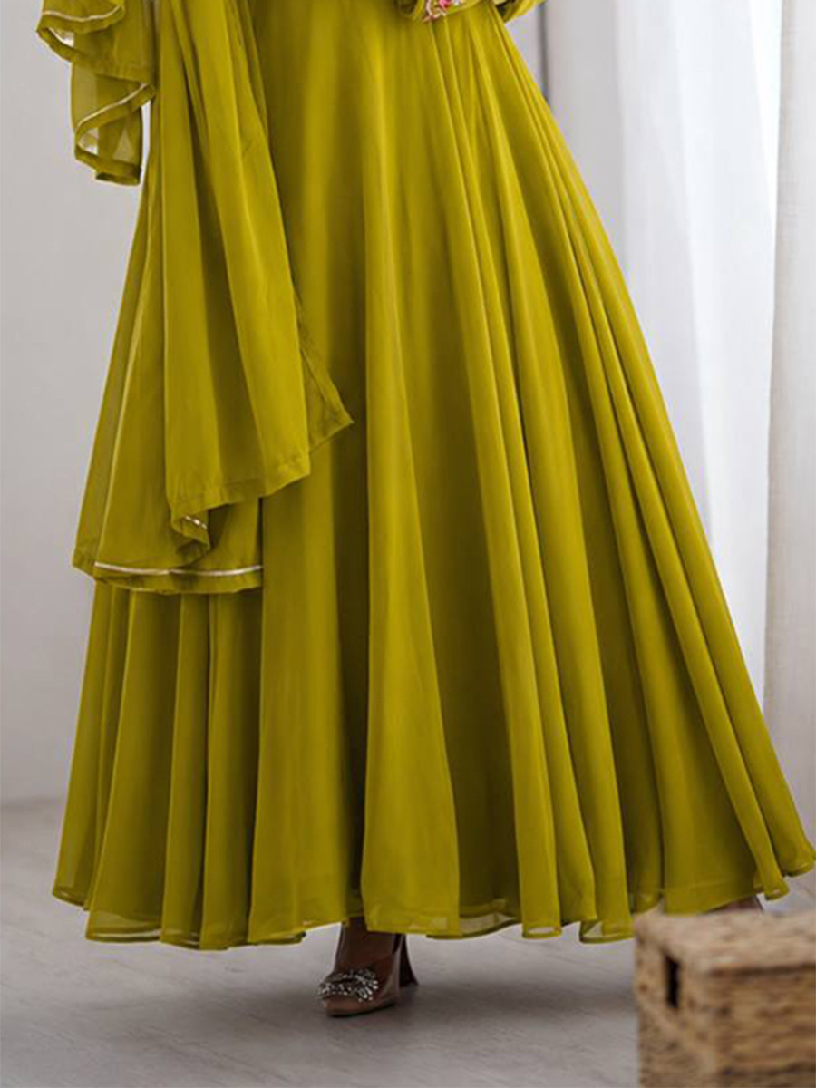 Green Heavy Fox Georgette Embroidery Wedding Party Festival Casual Ready Anarkali Palazzo Pant Salwar Kameez