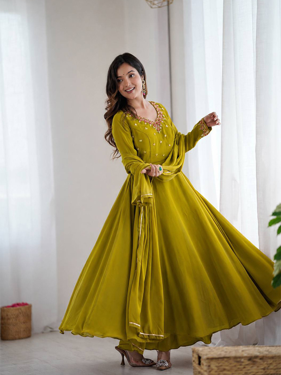 Green Heavy Fox Georgette Embroidery Wedding Party Festival Casual Ready Anarkali Palazzo Pant Salwar Kameez