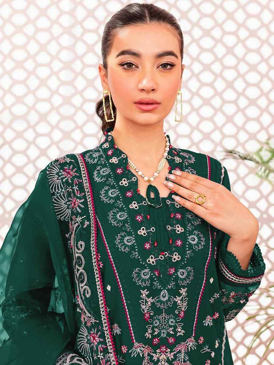 Green Heavy Georgette Embroidered Festival Casual Pant Salwar Kameez