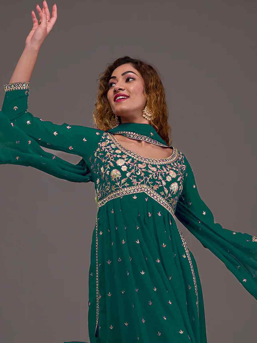 Green Heavy Georgette Embroidered Festival Mehendi Ready Sharara Pant Salwar Kameez
