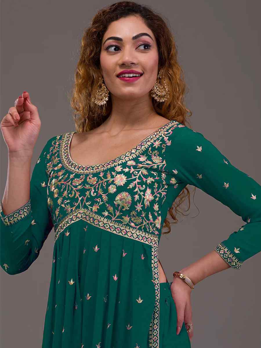 Green Heavy Georgette Embroidered Festival Mehendi Ready Sharara Pant Salwar Kameez