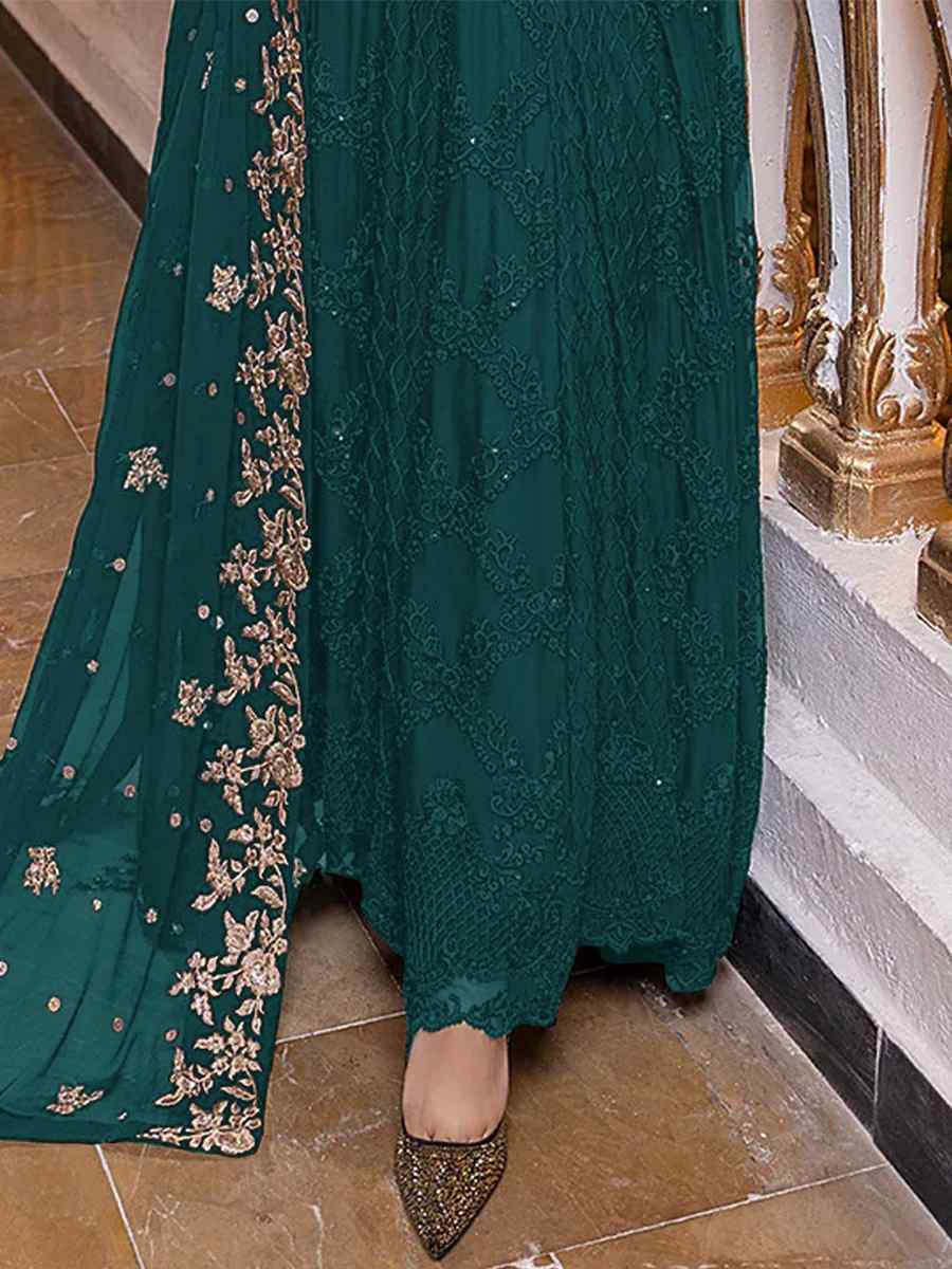 Green Heavy Georgette Embroidered Festival Party Pant Salwar Kameez