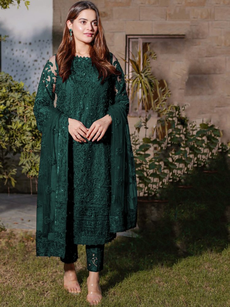Green Heavy Georgette Embroidered Festival Party Pant Salwar Kameez