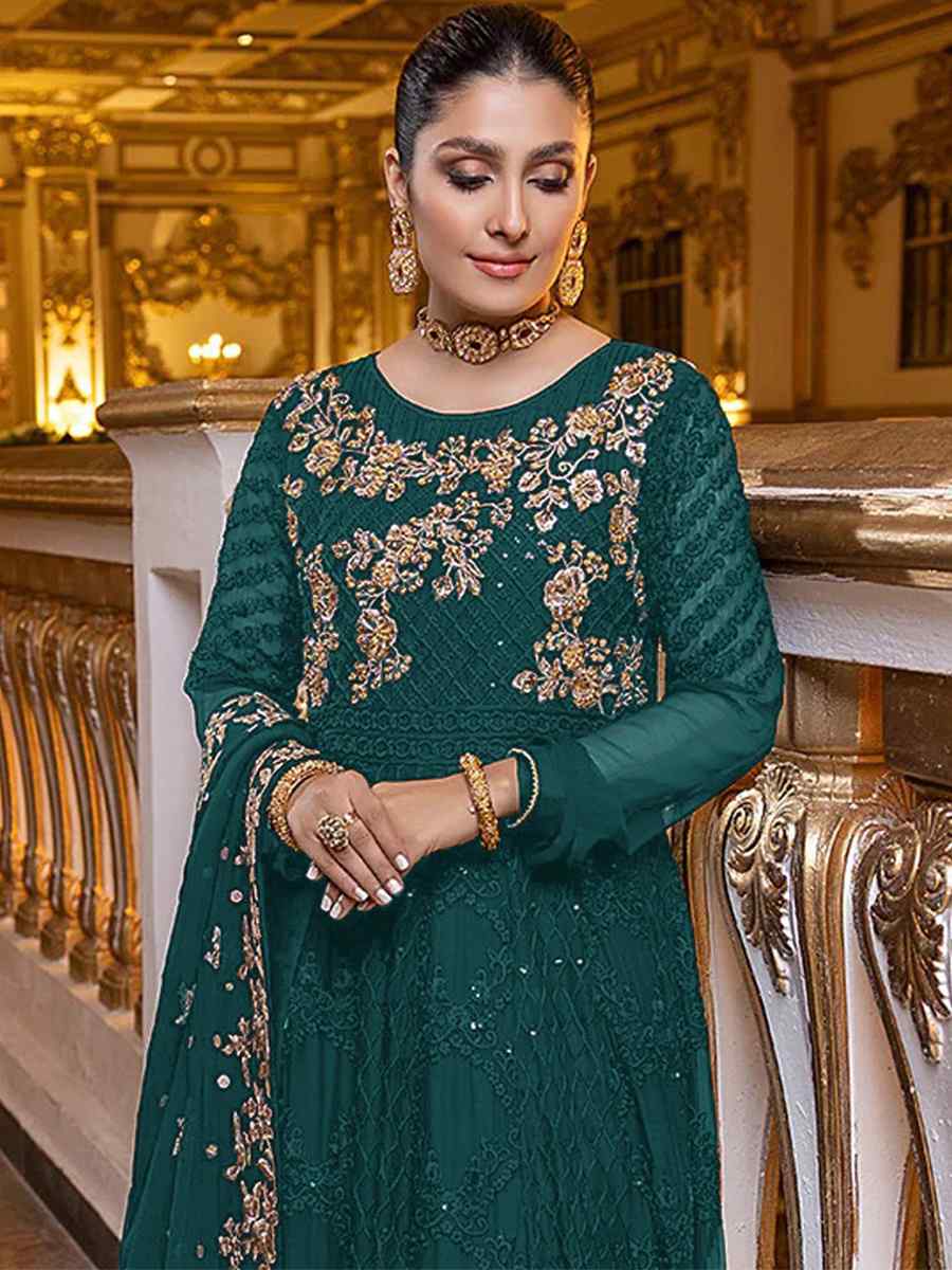 Green Heavy Georgette Embroidered Festival Party Pant Salwar Kameez