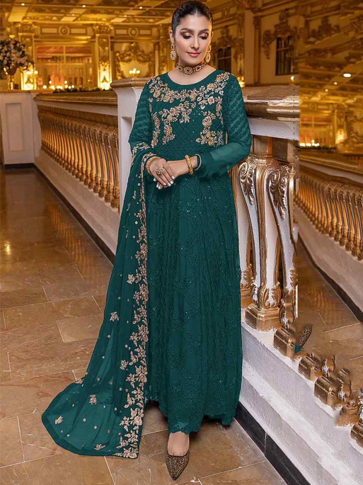 Green Heavy Georgette Embroidered Festival Party Pant Salwar Kameez