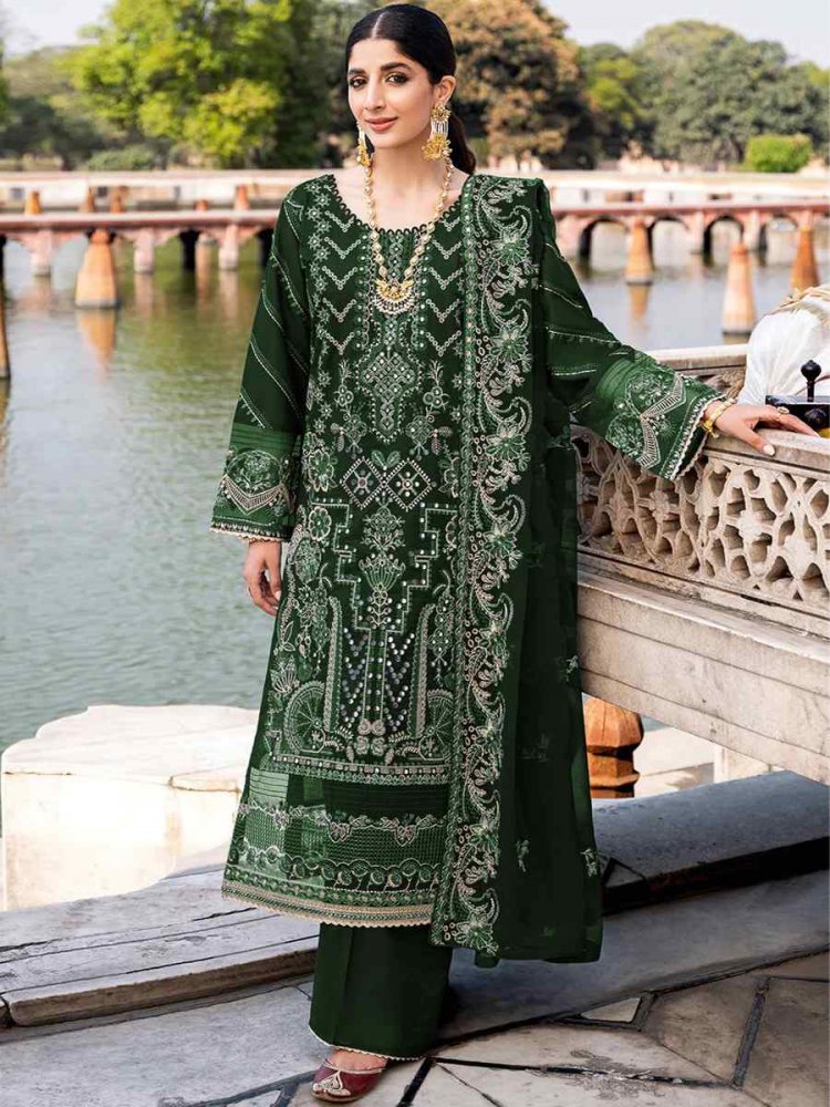 Green Heavy Georgette Embroidered Party Wedding Pant Salwar Kameez