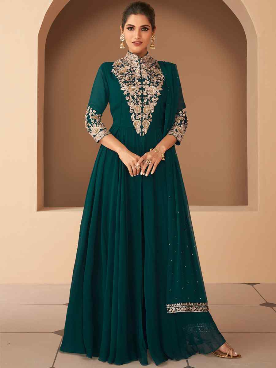 Green Heavy Georgette Embroidered Party Wedding Ready Anarkali Salwar Kameez