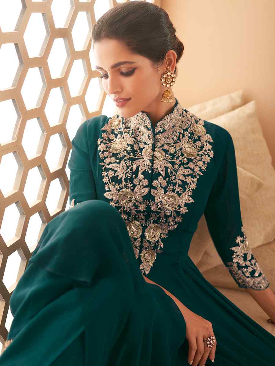 Green Heavy Georgette Embroidered Party Wedding Ready Anarkali Salwar Kameez
