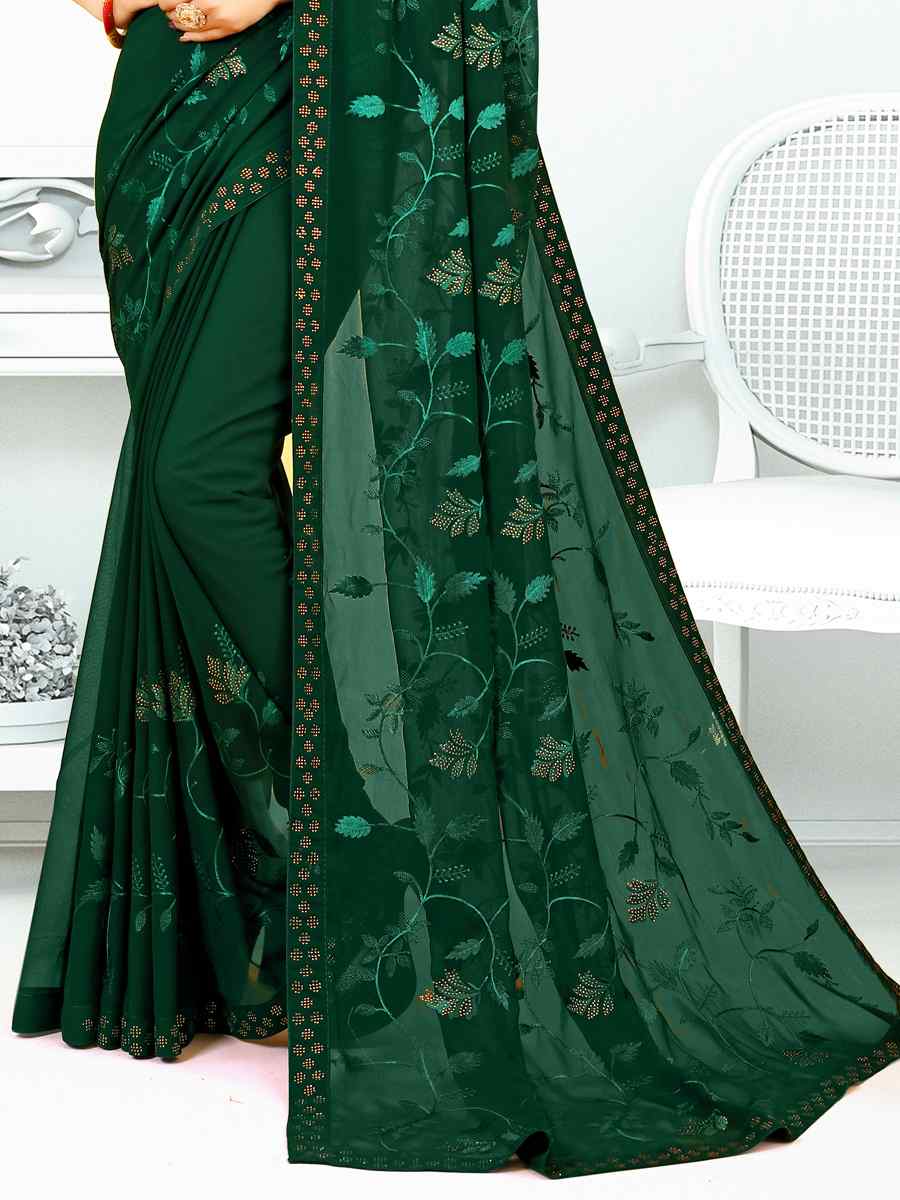 Green Heavy Georgette Embroidered Wedding Festival Classic Style Saree