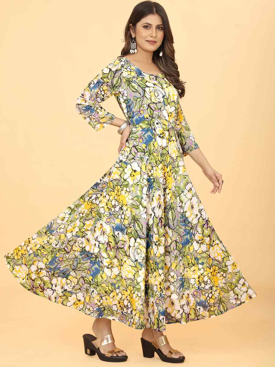 Green Heavy Georgette Printed Festival Casual Gown