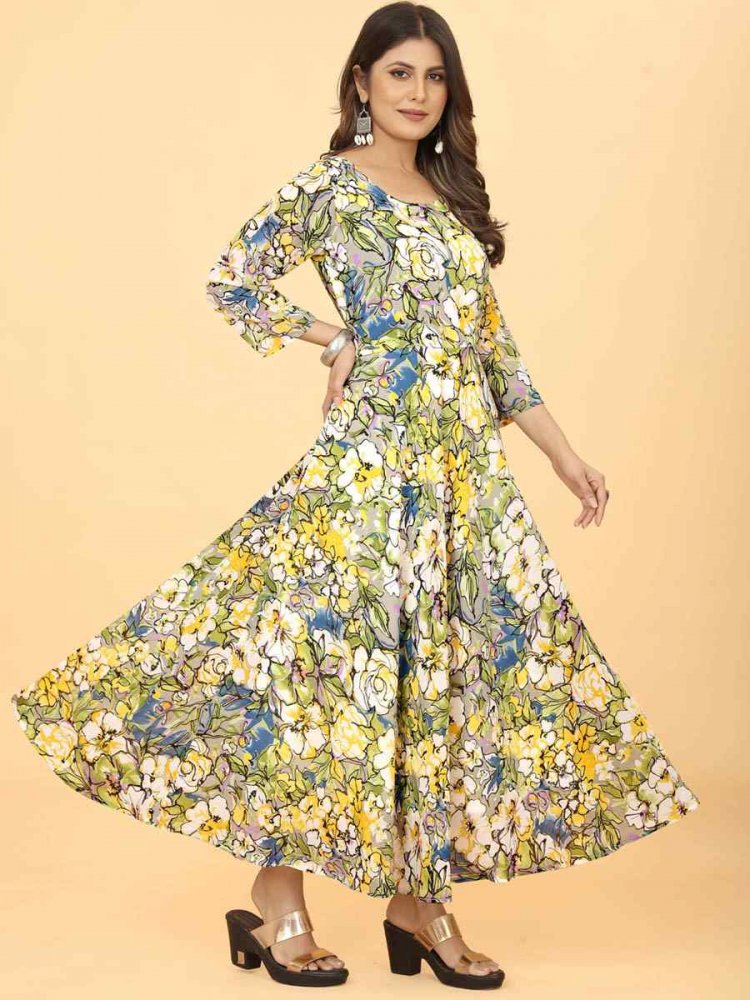 Green Heavy Georgette Printed Festival Casual Gown