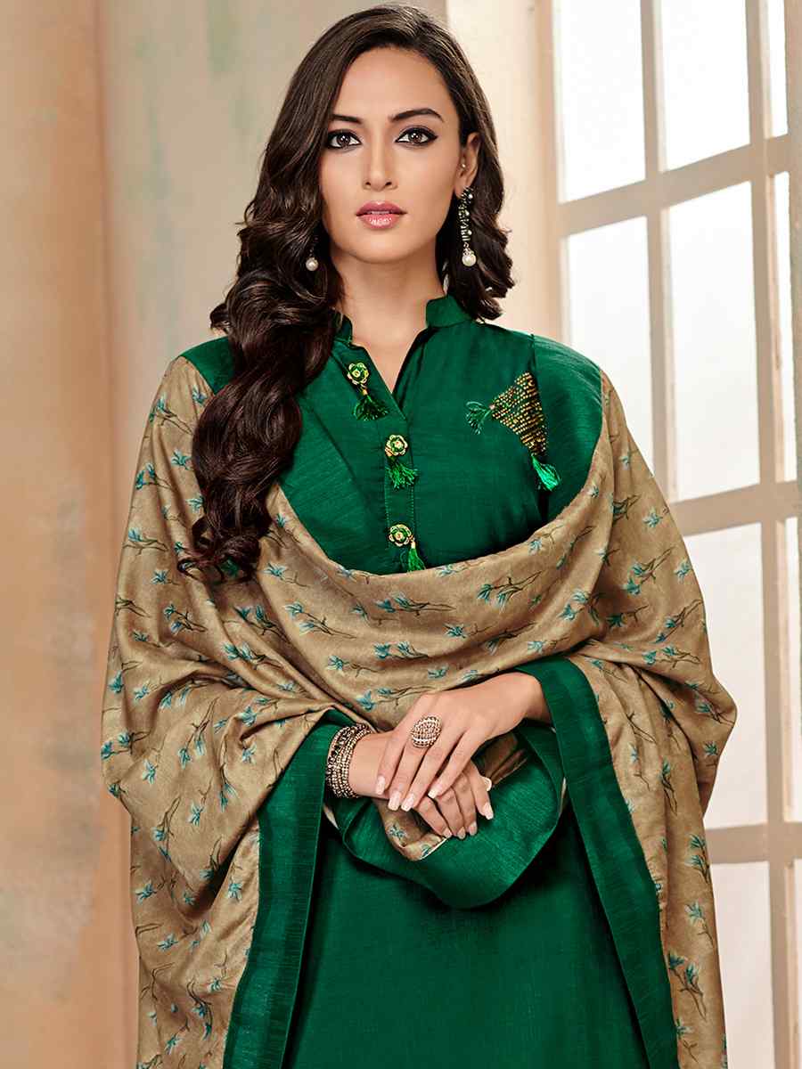 Green Heavy Jaam Cotton Printed Festival Casual Ready Pant Salwar Kameez