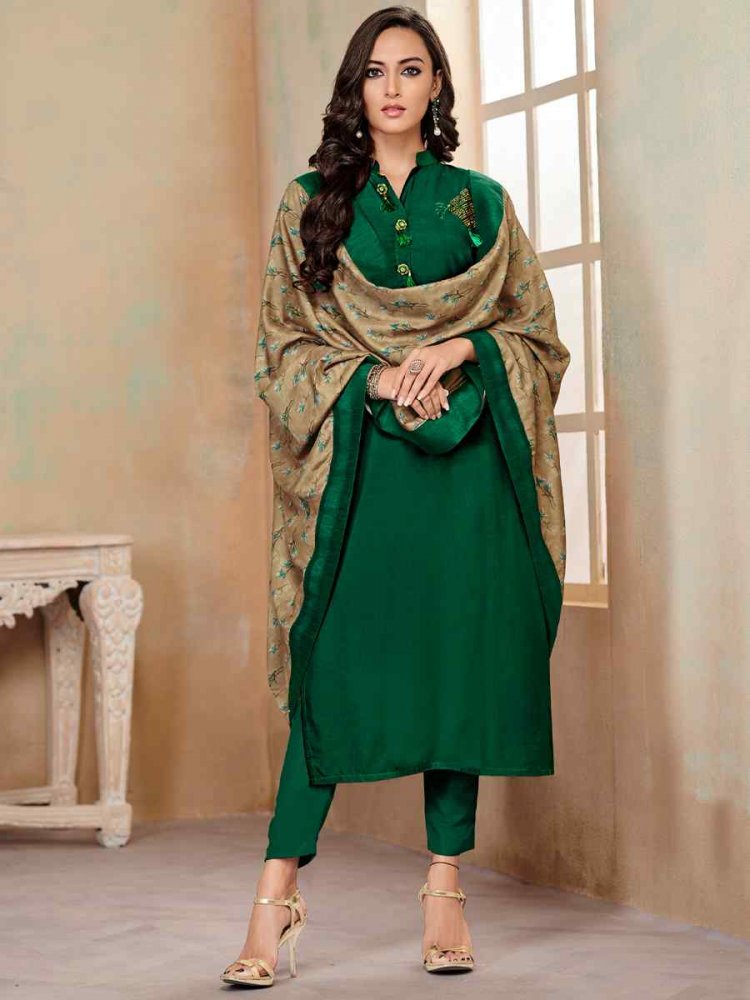 Green Heavy Jaam Cotton Printed Festival Casual Ready Pant Salwar Kameez