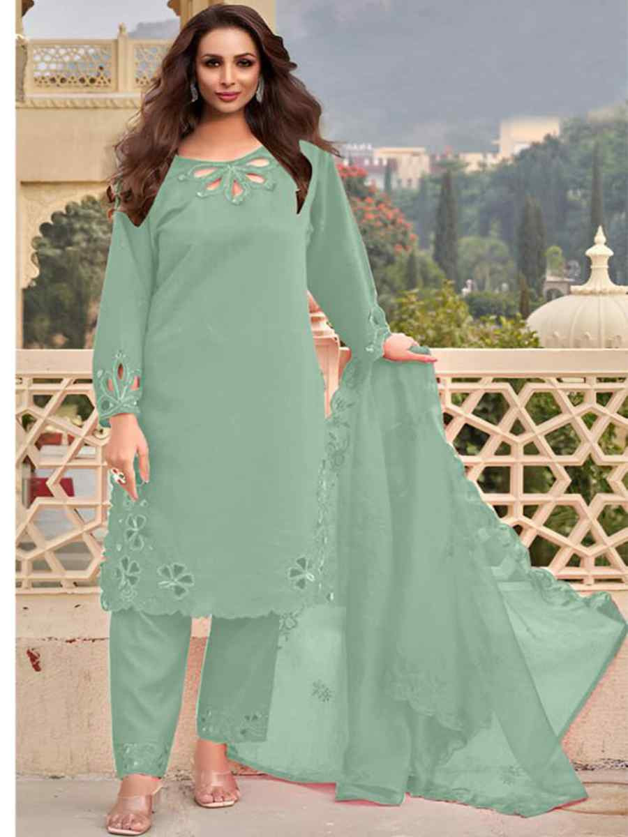 Green Heavy jimmy Choo Embroidered Festival Wedding Pant Bollywood Style Salwar Kameez