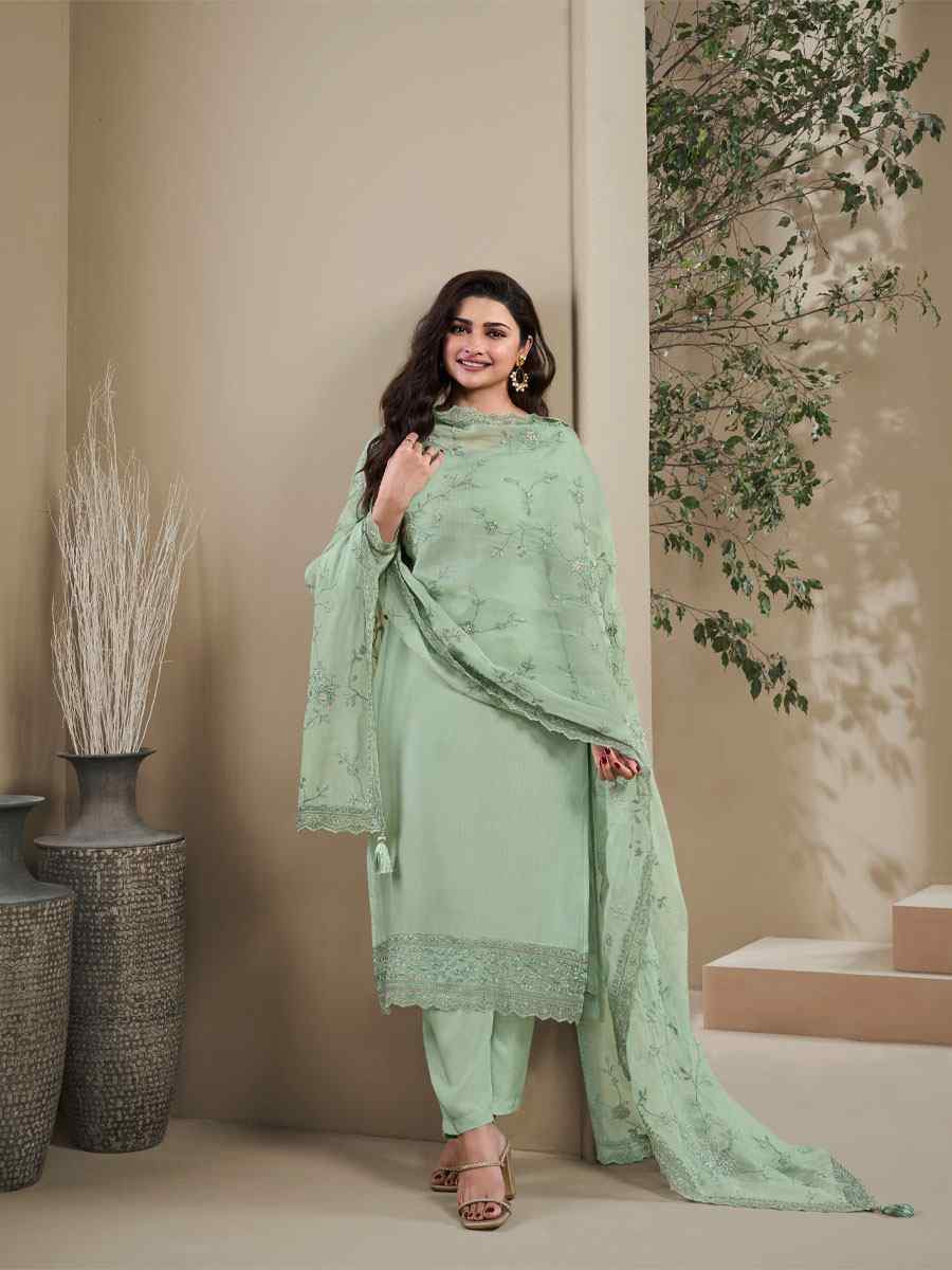 Green Heavy Natural Crep Embroidered Festival Wedding Pant Salwar Kameez