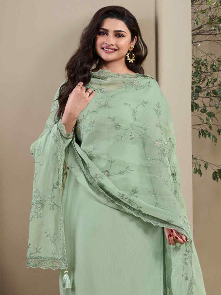 Green Heavy Natural Crep Embroidered Festival Wedding Pant Salwar Kameez