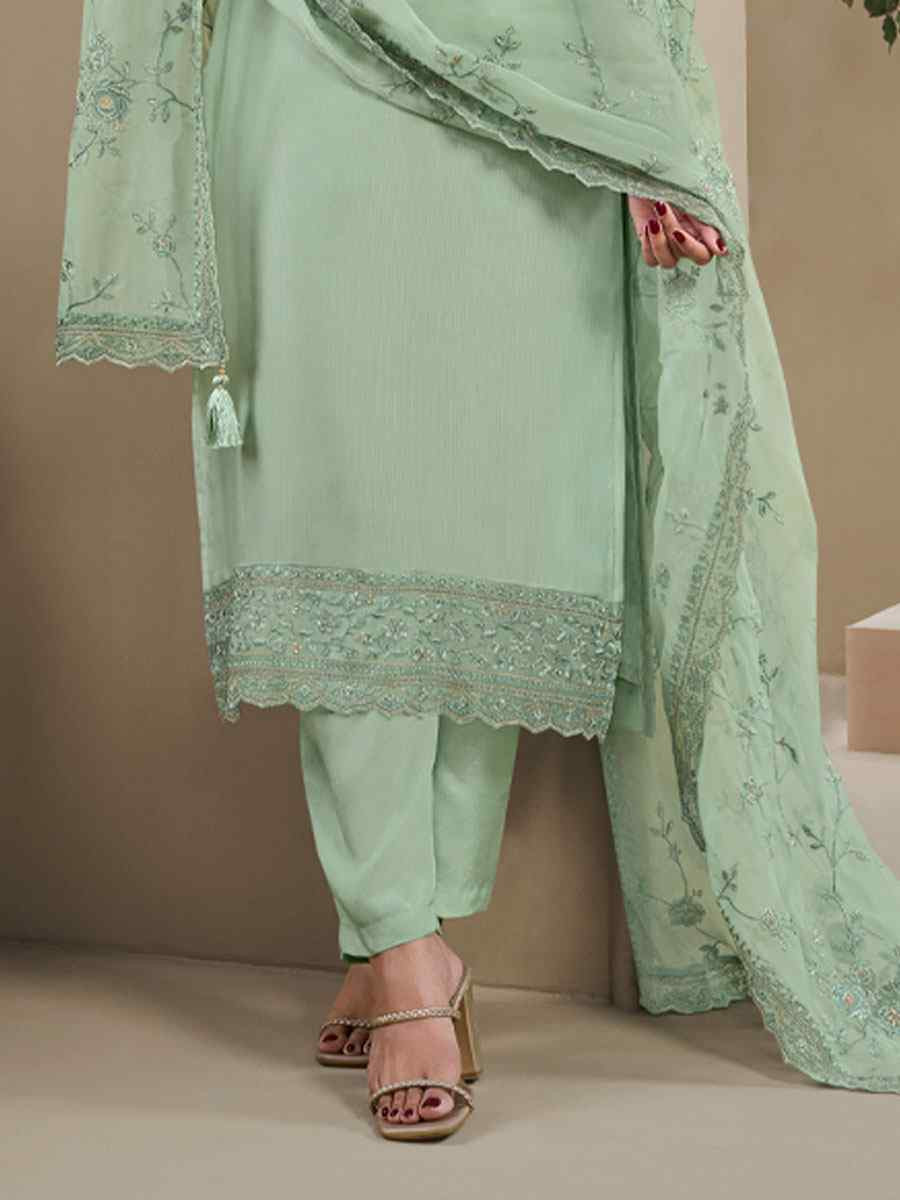 Green Heavy Natural Crep Embroidered Festival Wedding Pant Salwar Kameez