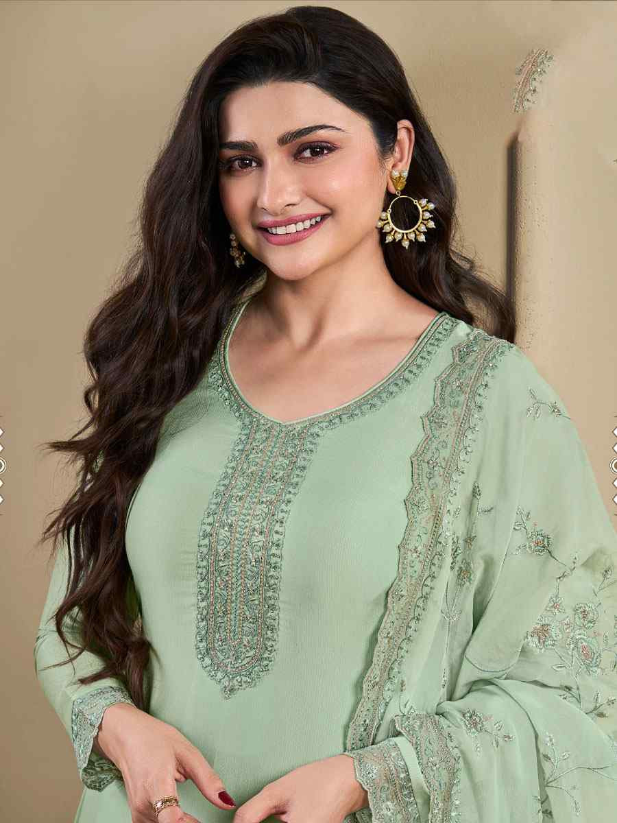 Green Heavy Natural Crep Embroidered Festival Wedding Pant Salwar Kameez
