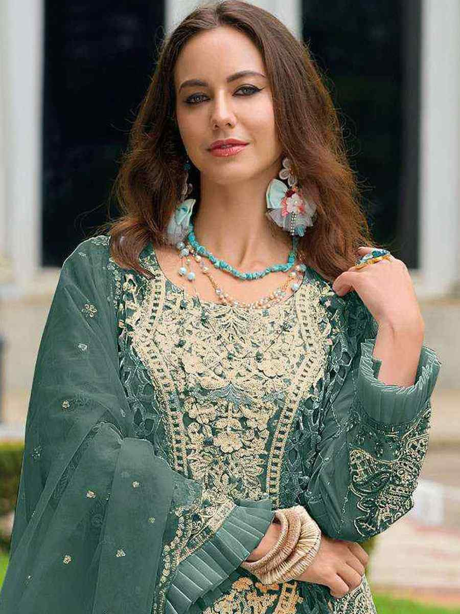 Green Heavy Naylon Embroidered Festival Wedding Pant Salwar Kameez