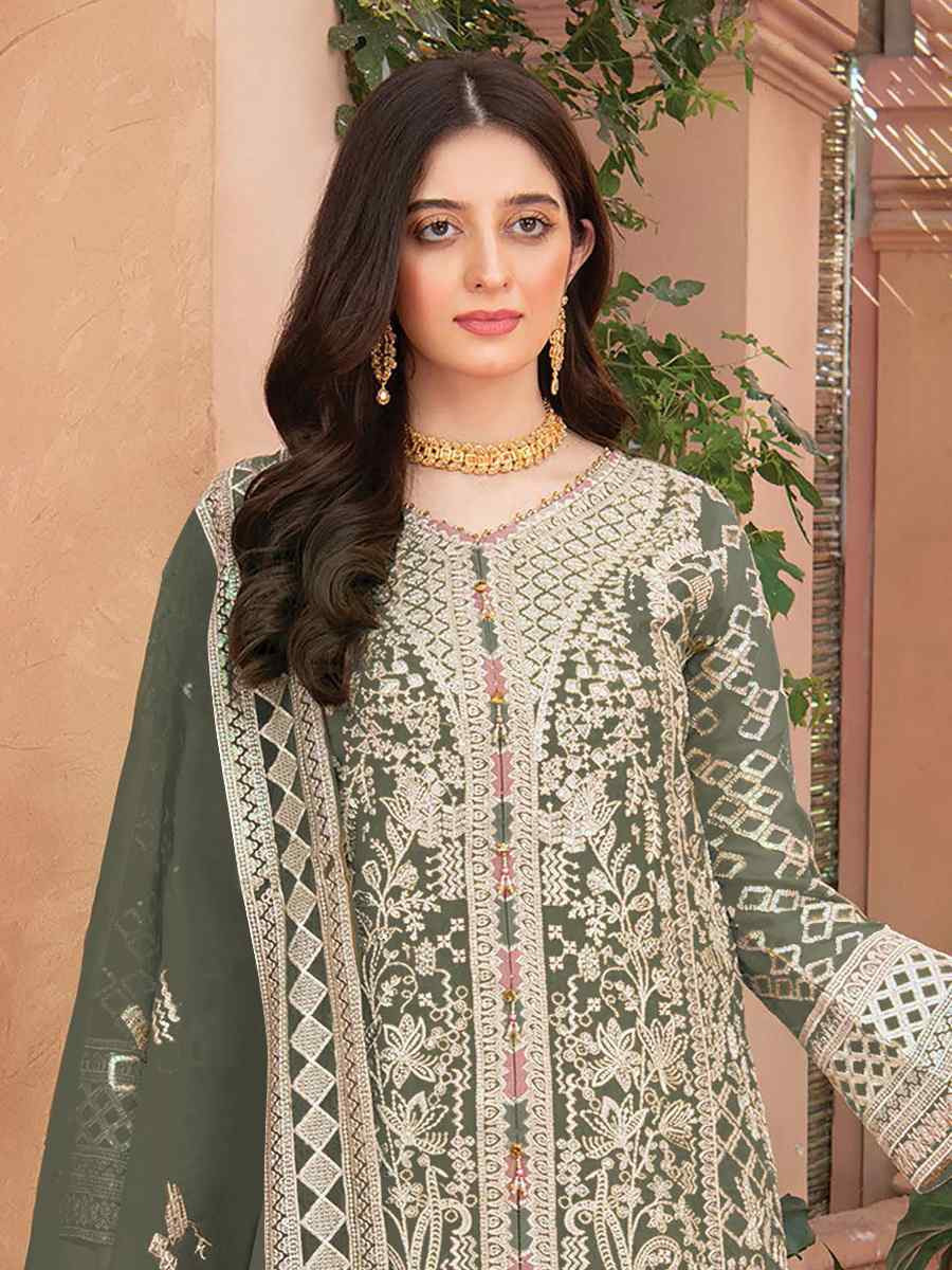 Green Heavy Organza Embroidered Festival Casual Pant Salwar Kameez