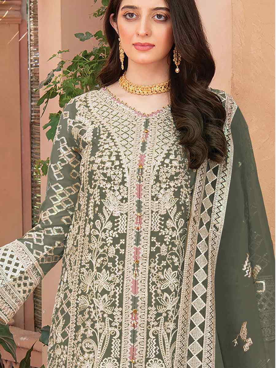 Green Heavy Organza Embroidered Festival Casual Pant Salwar Kameez