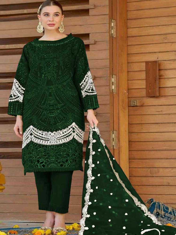 Green Heavy Organza Embroidered Festival Mehendi Pant Salwar Kameez