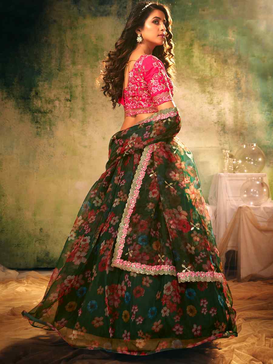Green Heavy Organza Embroidered Festival Party Wear Heavy Border Lehenga Choli