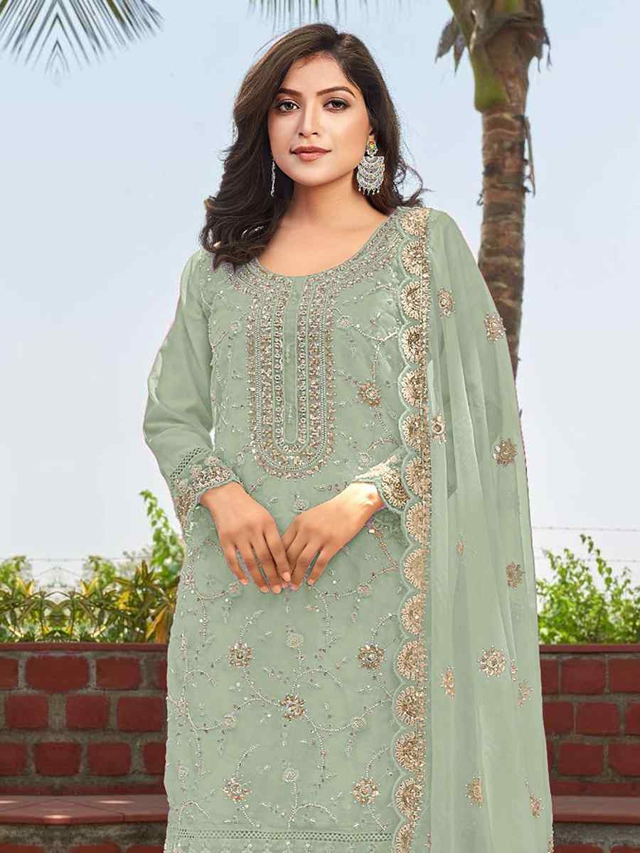Green Heavy Organza Embroidered Festival Wedding Pant Salwar Kameez
