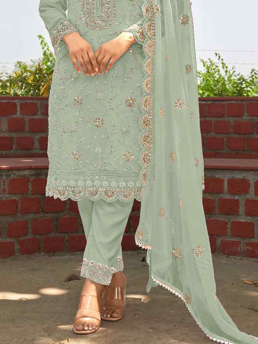 Green Heavy Organza Embroidered Festival Wedding Pant Salwar Kameez