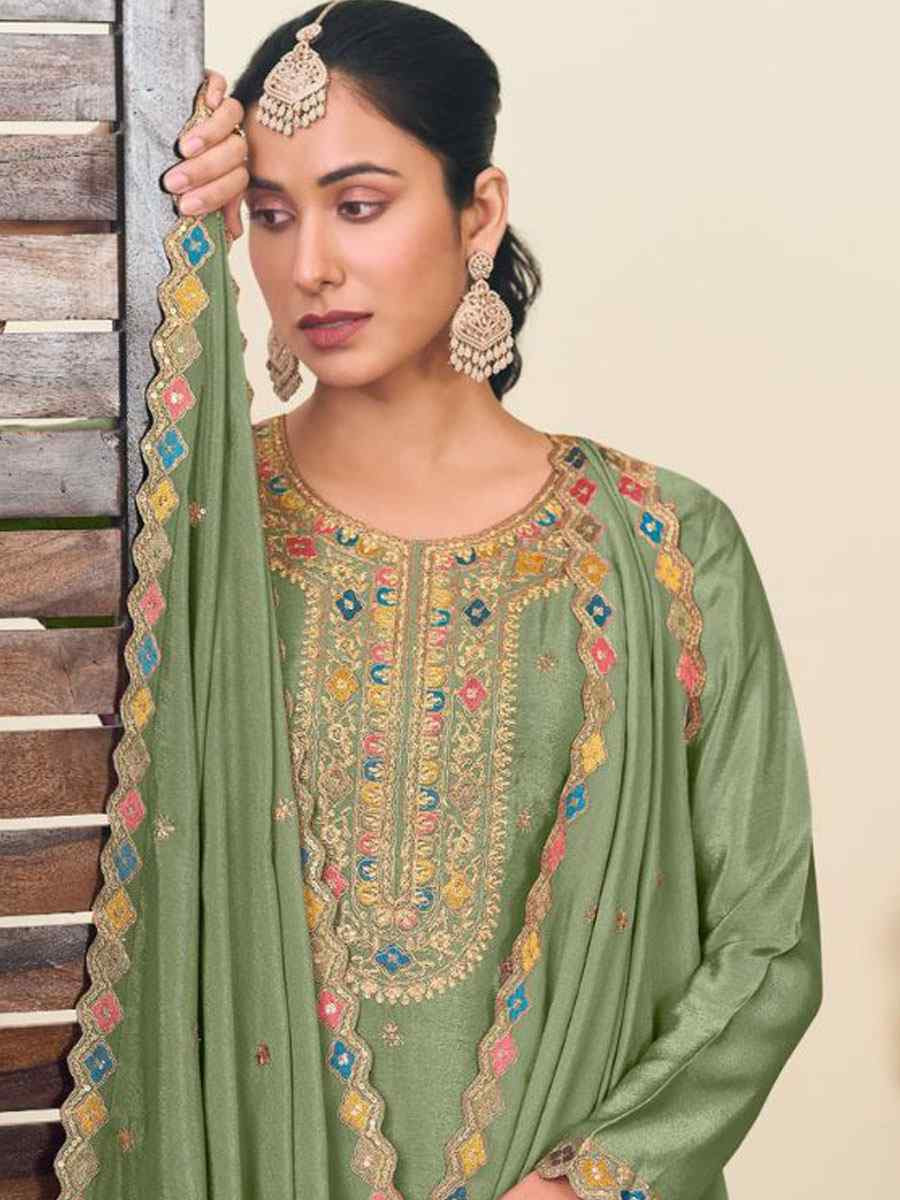Green Heavy Premium Chinon Embroidery Party Wedding Festival Casual Ready Kurti Lehenga Choli