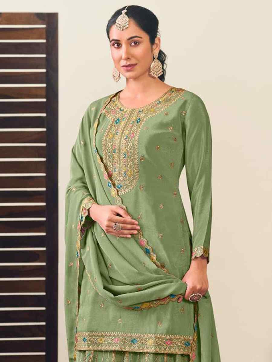 Green Heavy Premium Chinon Embroidery Party Wedding Festival Casual Ready Kurti Lehenga Choli