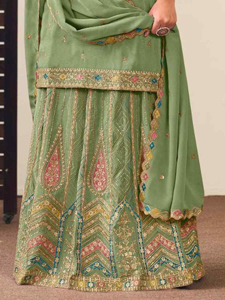 Green Heavy Premium Chinon Embroidery Party Wedding Festival Casual Ready Kurti Lehenga Choli
