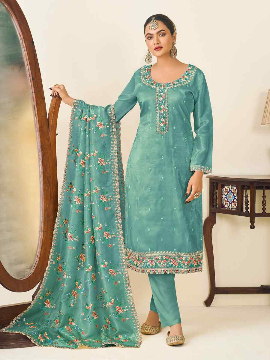 Green Heavy Premium Gold Crush Silk Embroidered Festival Wedding Pant Salwar Kameez