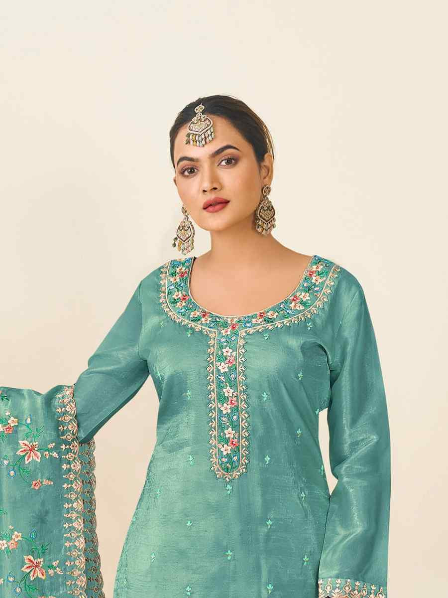 Green Heavy Premium Gold Crush Silk Embroidered Festival Wedding Pant Salwar Kameez