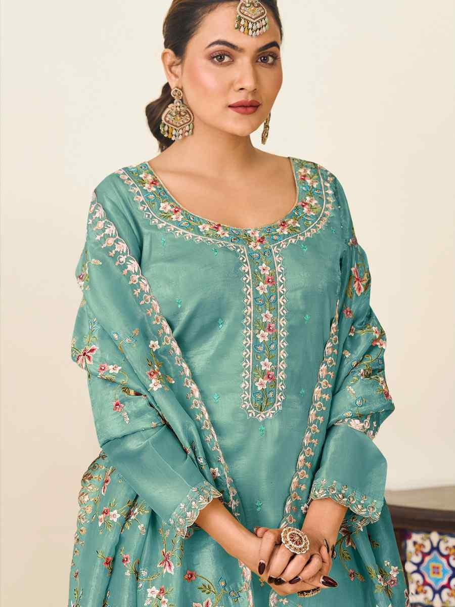 Green Heavy Premium Gold Crush Silk Embroidered Festival Wedding Pant Salwar Kameez