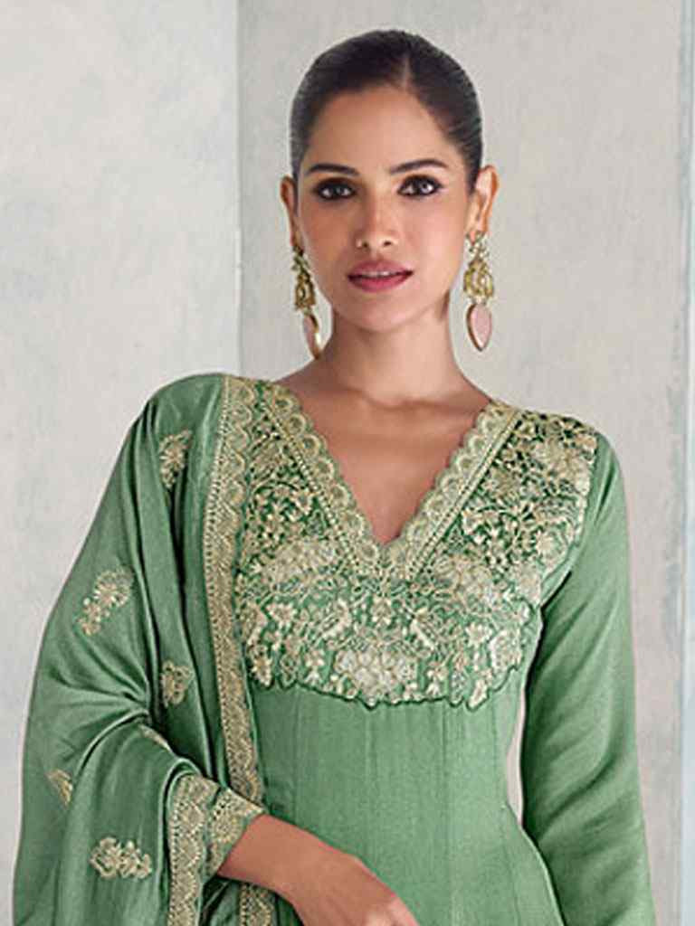 Green Heavy Premium Silk Embroidery Party Wedding Festival Casual Ready Anarkali Salwar Kameez