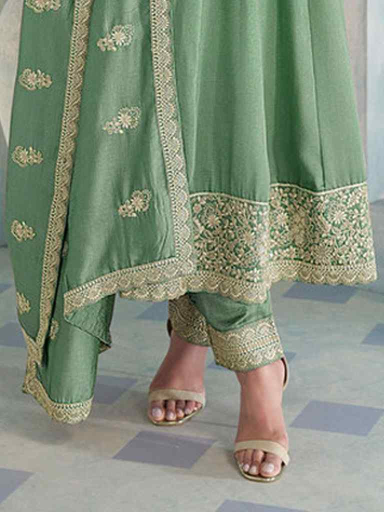 Green Heavy Premium Silk Embroidery Party Wedding Festival Casual Ready Anarkali Salwar Kameez