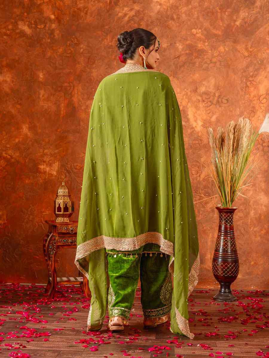 Green Heavy Pure Viscose Velvet Embroidery Party Wedding Festival Casual Ready Pant Salwar Kameez