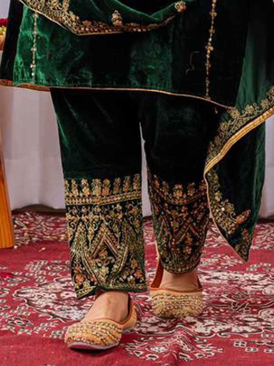 Green Heavy Pure Viscose Velvet Embroidery Party Wedding Festival Casual Ready Pant Salwar Kameez