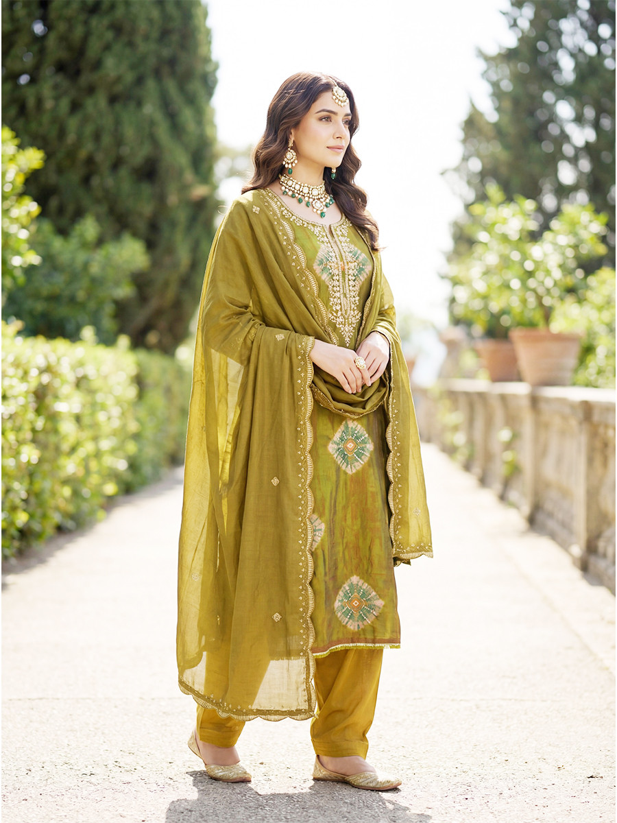 Green Heavy Rayon Cotton Printed Embroidery Zari Sequins Wedding Festival Party Casual Pant Salwar Kameez