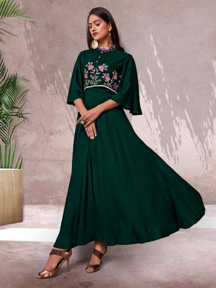 Green Heavy Rayon Embroidered Festival Casual Kurti