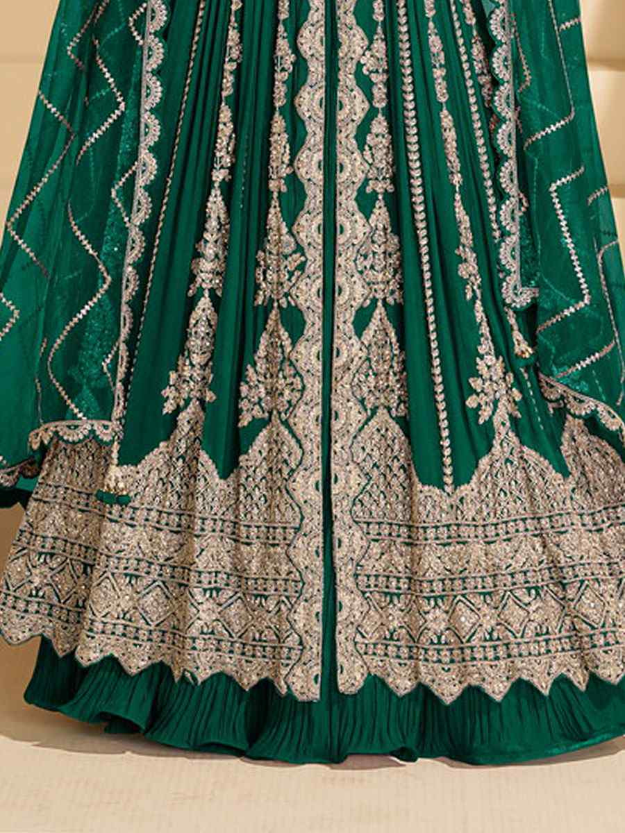 Green Heavy Real Chinon Embroidered Wedding Reception Festival Ready Heavy Border Kurti Lehenga Choli
