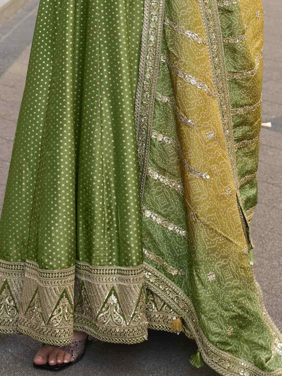 Green Heavy Real Vichitra Silk Embroidered Festival Casual Gown Women Wear