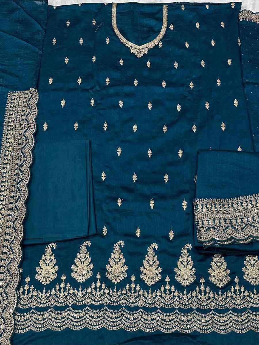 Green Heavy Silk Georgette Embroidered Casual Festival Wedding Party Palazzo Pant Salwar Kameez