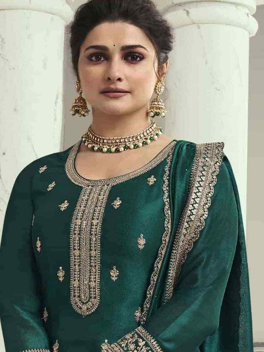 Green Heavy Silk Georgette Embroidered Casual Festival Wedding Party Palazzo Pant Salwar Kameez