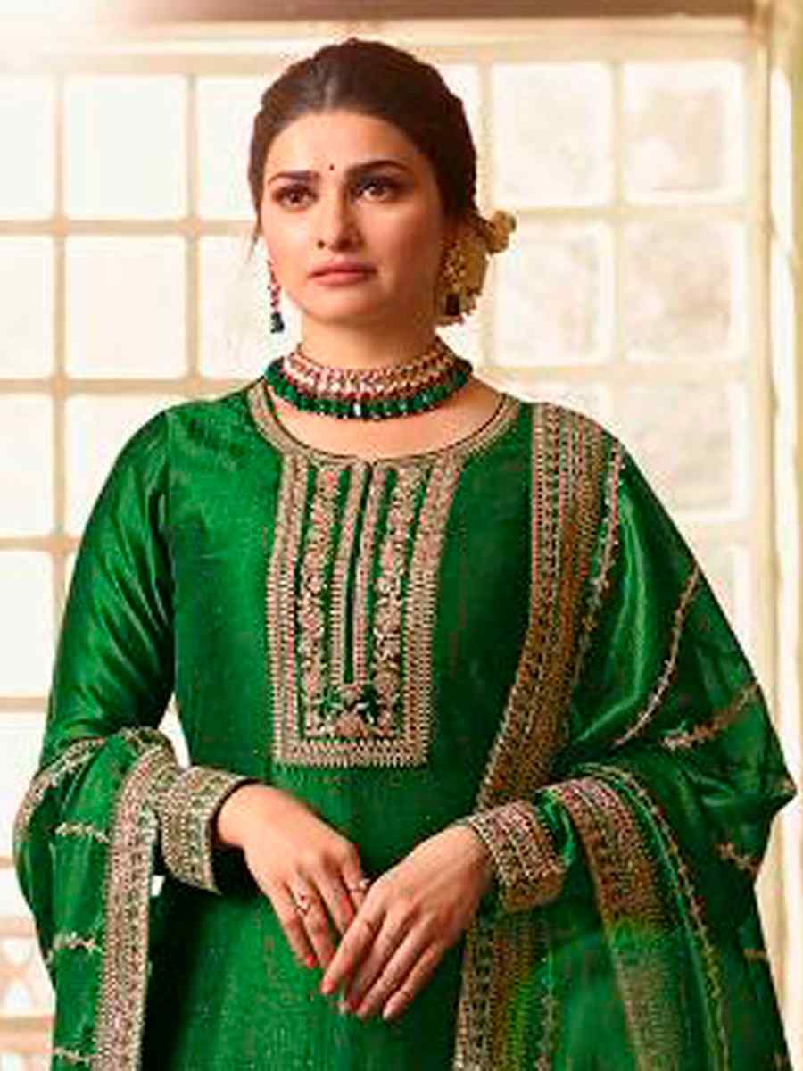 Green Heavy Silk Georgette Embroidered Wedding Festival Bollywood Palazzo Pant Salwar Kameez