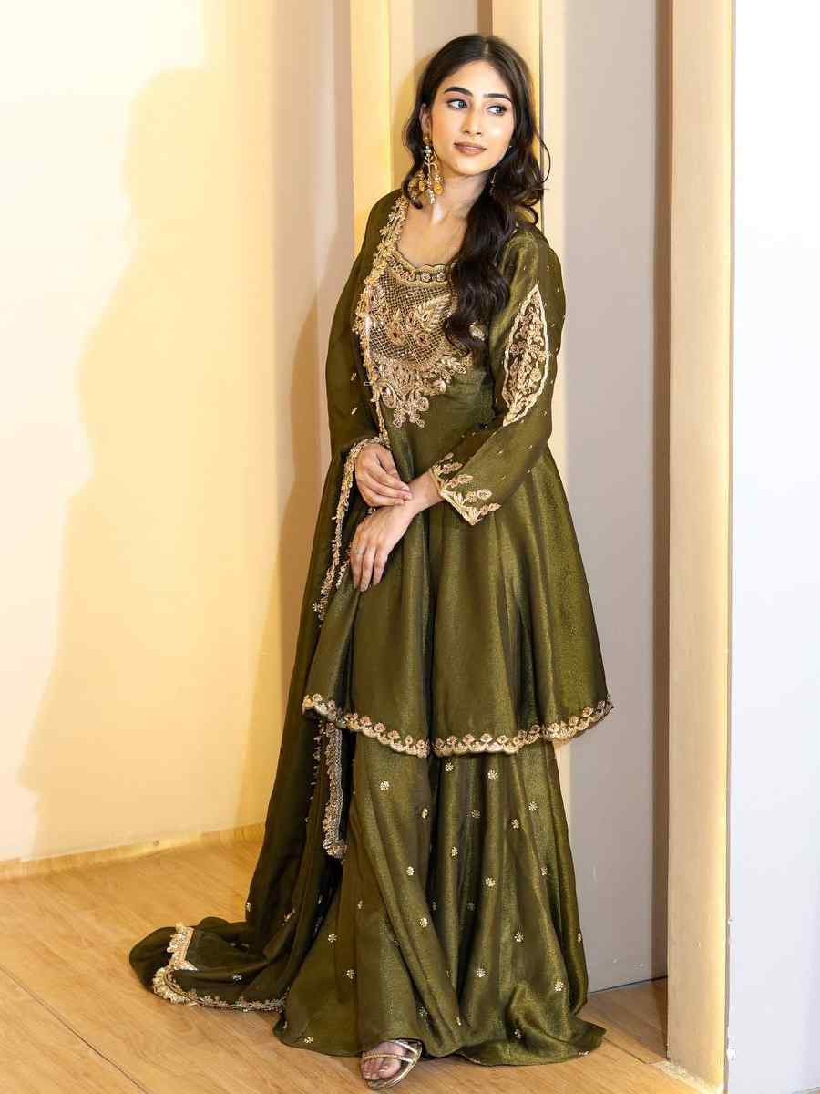 Green Heavy Simar Silk Embroidered Festival Mehendi Ready Anarkali Salwar Kameez